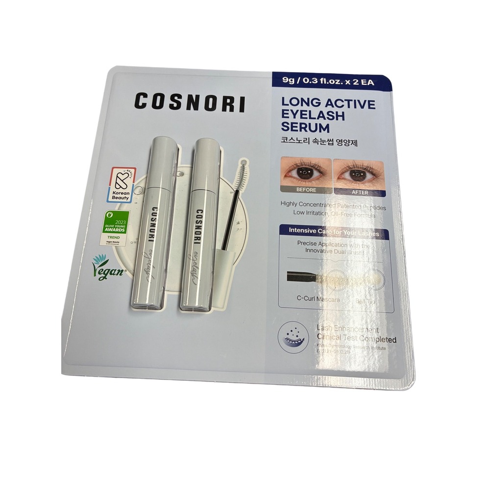 COSNORI Long Active Eyelash Serum 9g x2 Duo Set Korean‎ Beauty Vegan Lash Growth